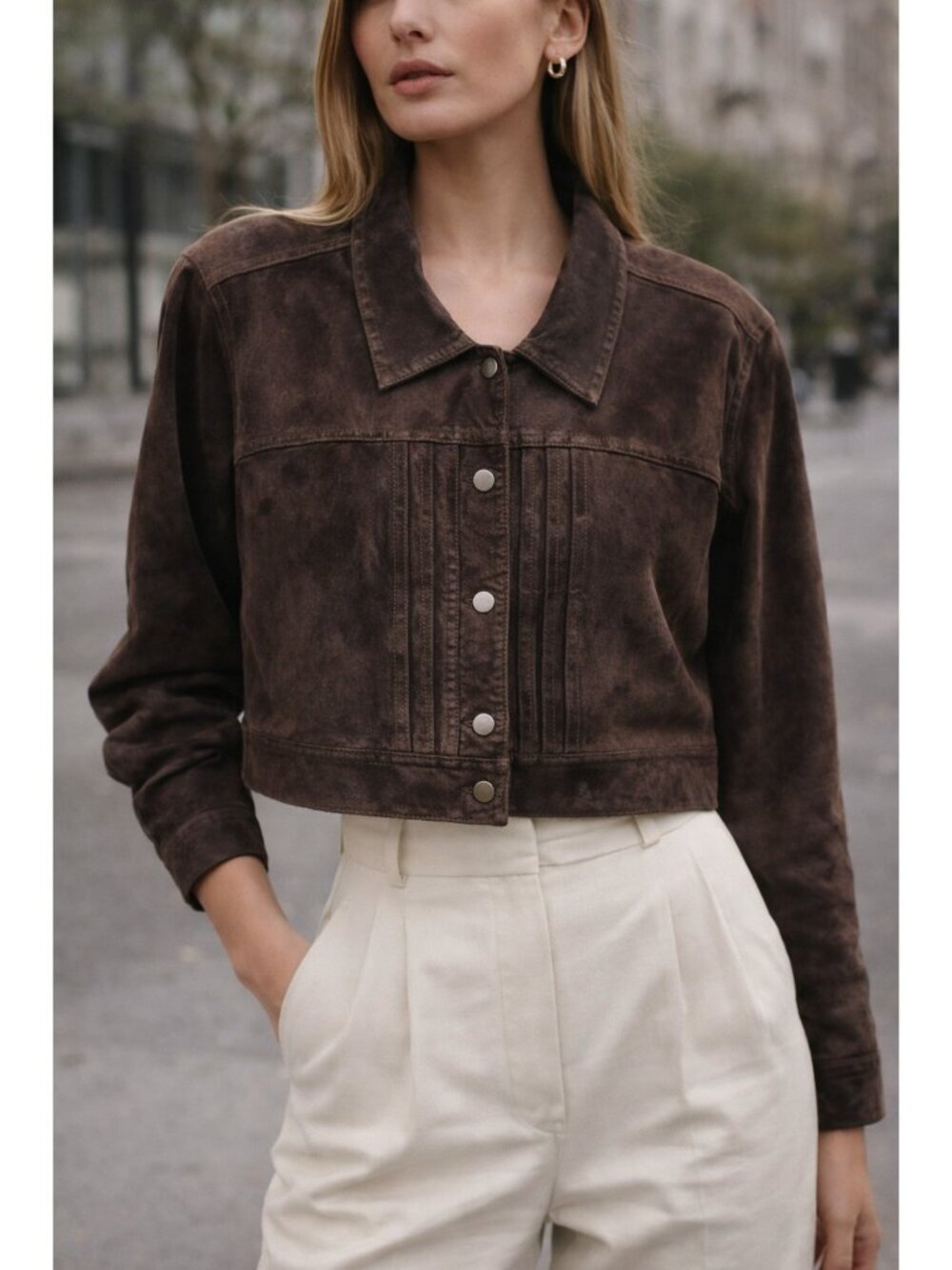 Wilson Leather Suede Jacket Women XL Brown Distressed Snap Button Genuine Suede